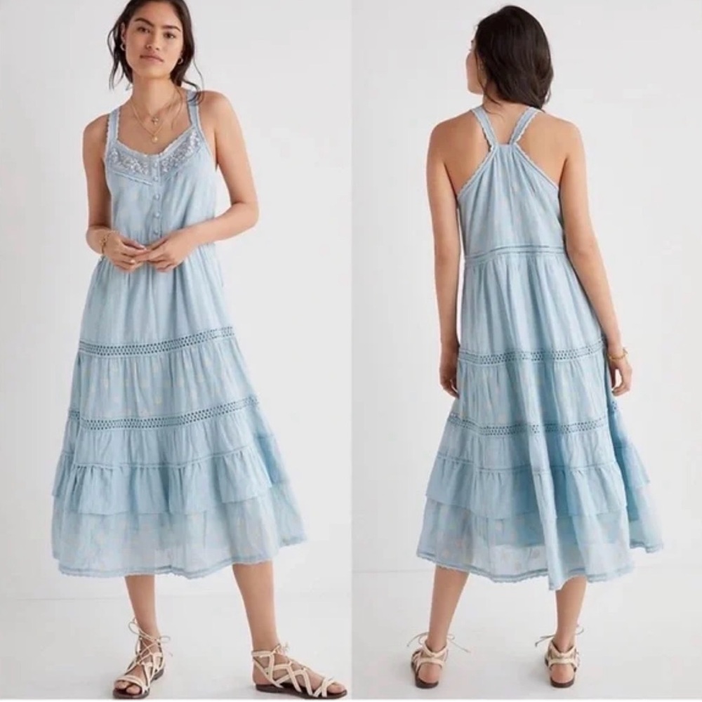 Anthropologie Light Blue Tiered Midi Dress